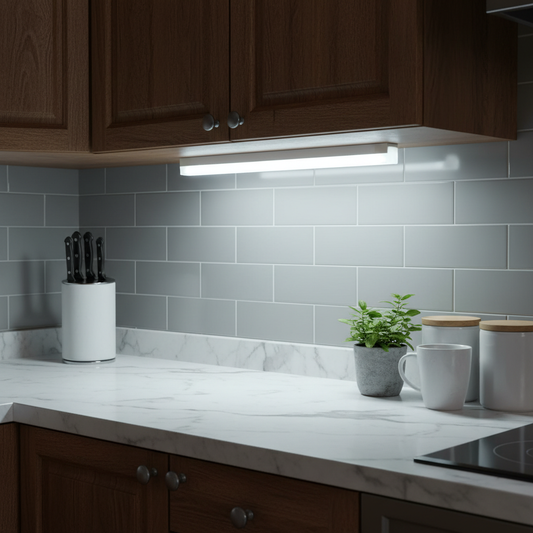 Barra LED sob armário cozinha