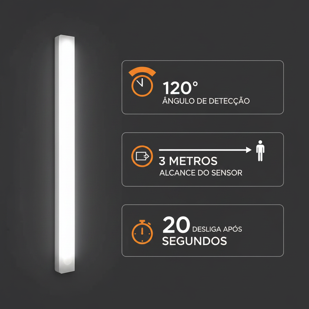 Infográfico sensor de movimento 120° 3m 20s